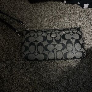 Coach Black & Gray Signature Canvas Wristlet